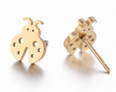 Stainless Steel Gold Yellow Ladybug Earrings