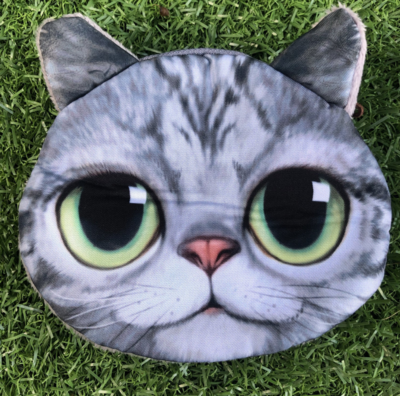 Animal Fidget pouch with Zip - Soft Sensory GREY CAT/GREEN EYES Small
