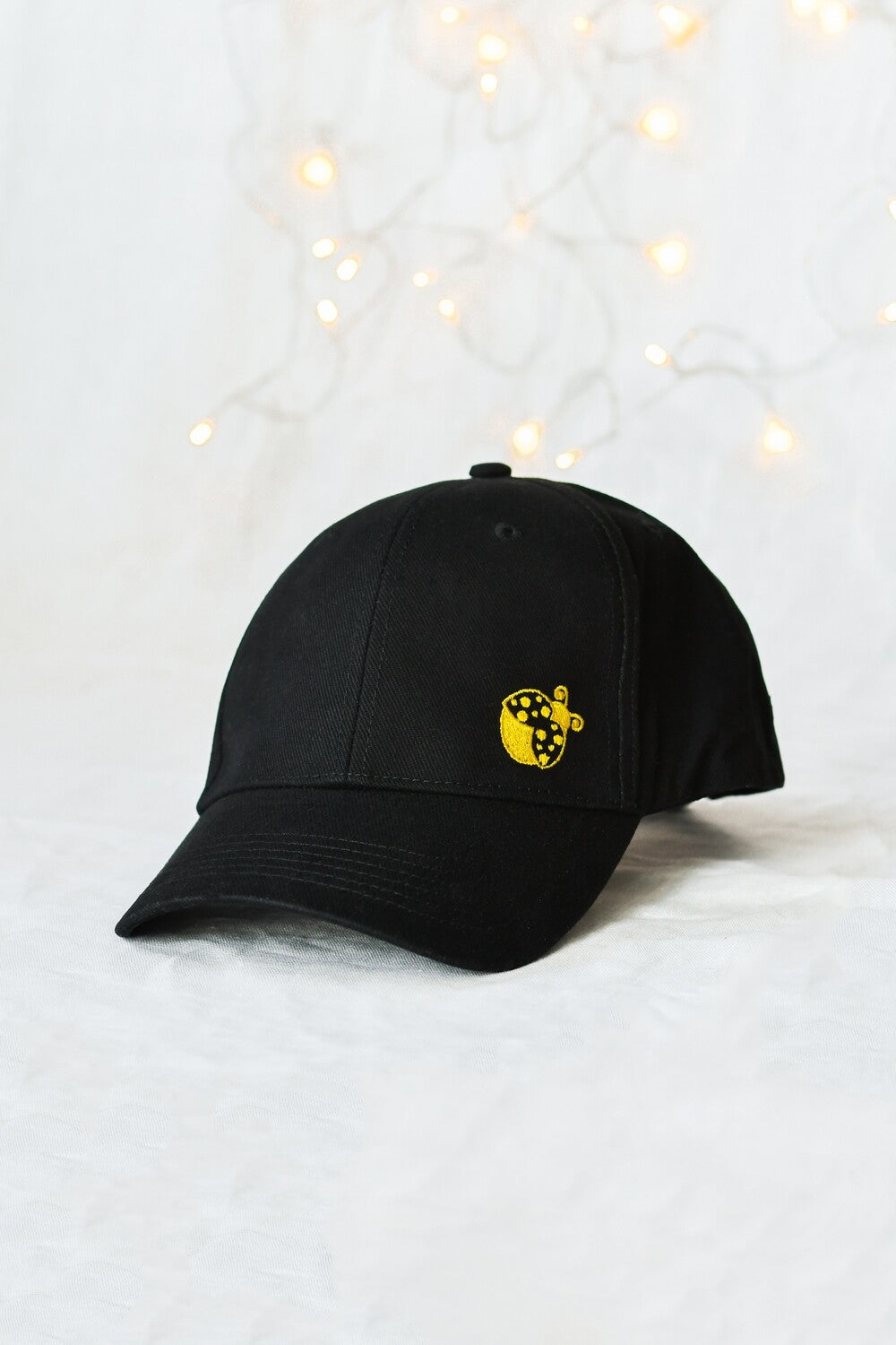 Adult branded Yellow Ladybugs black baseball cap