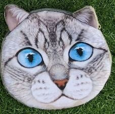 Animal Fidget pouch with Zip - Soft Sensory GREY CAT/BLUE EYES Small