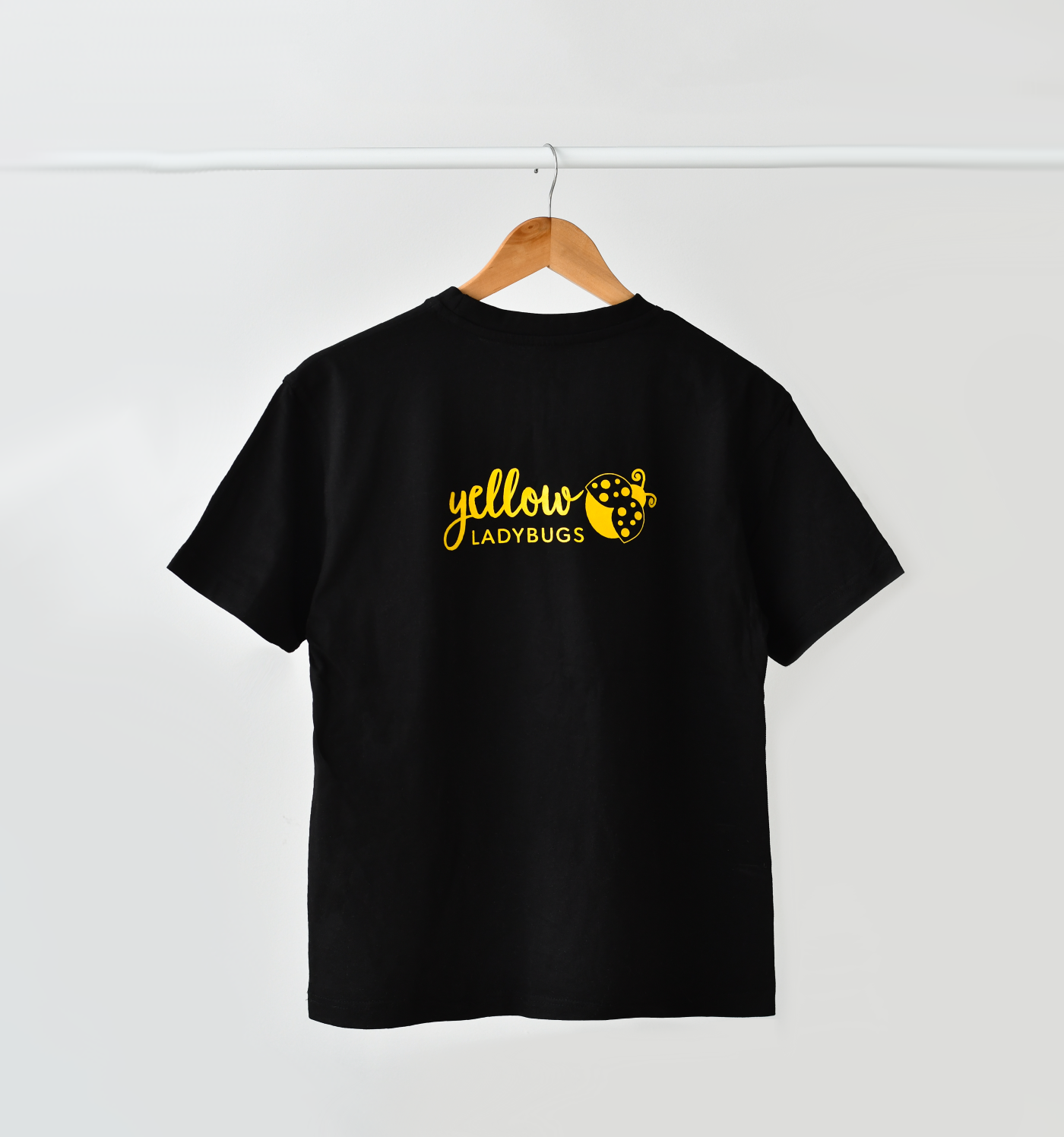 Black Adult T-Shirt Yellow Ladybugs