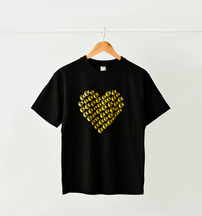 Black Adult T-Shirt Yellow Ladybugs