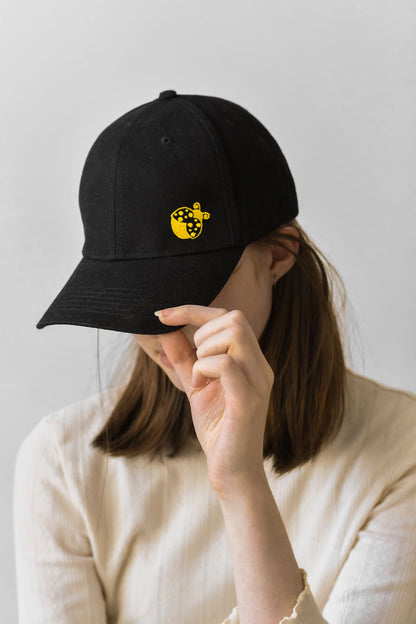 Adult branded Yellow Ladybugs black baseball cap
